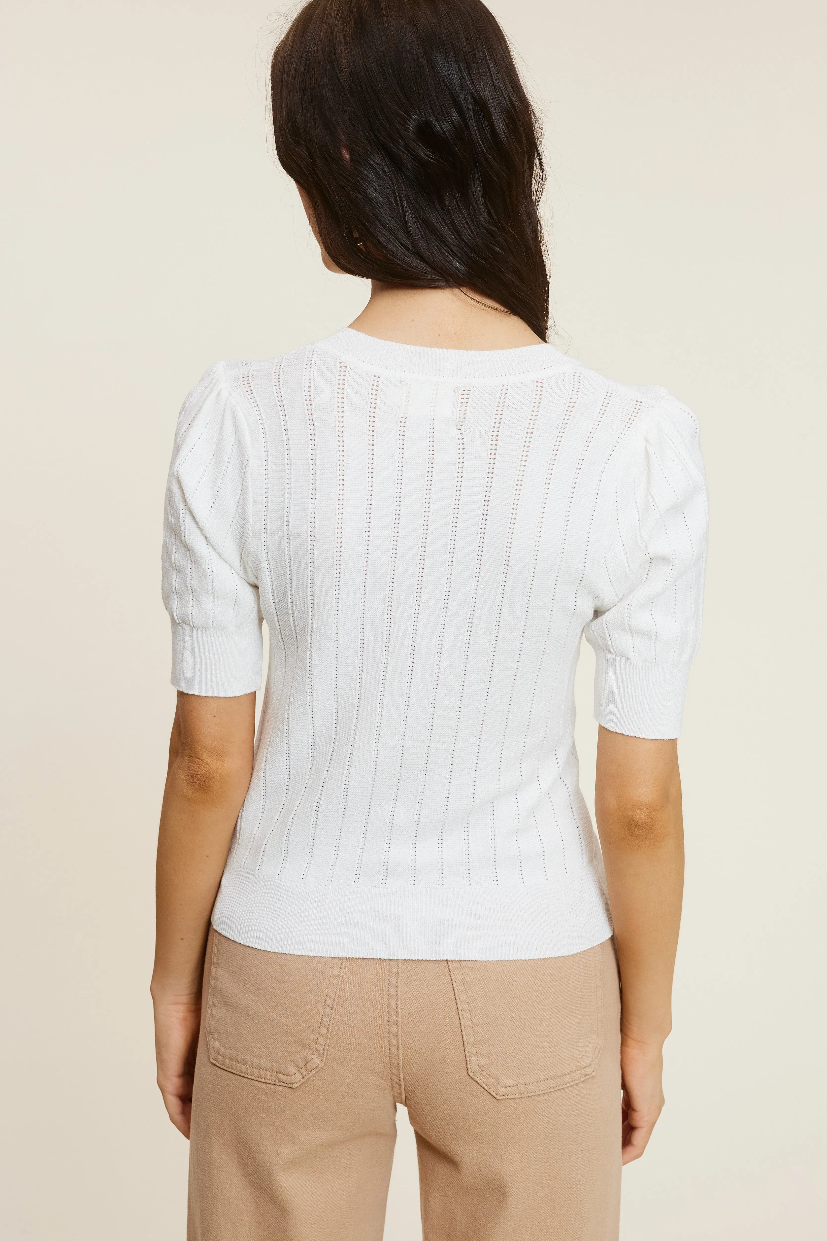 Textured White V-Neck Top