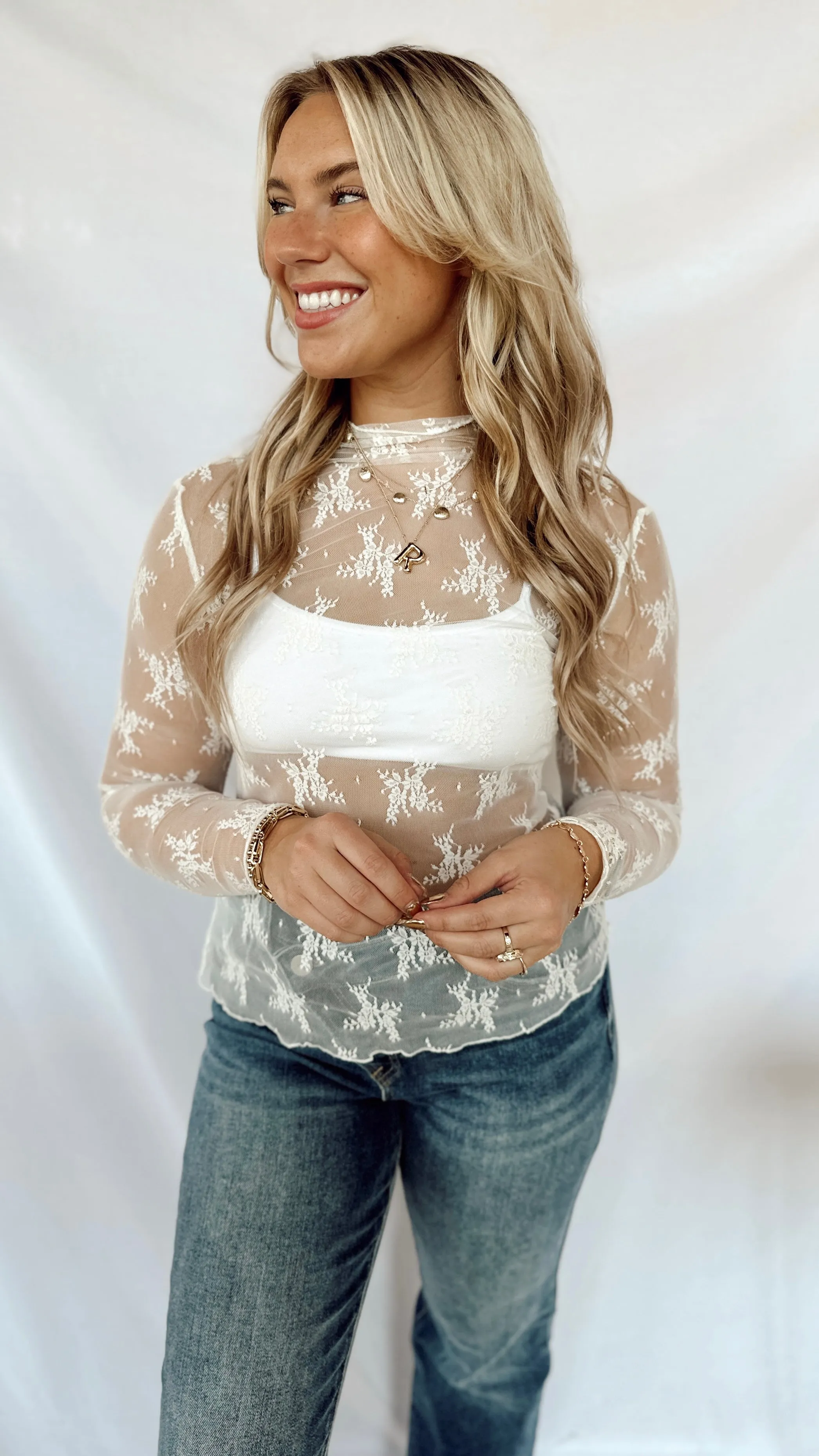 The All the Attention Lace Mock Neck Top