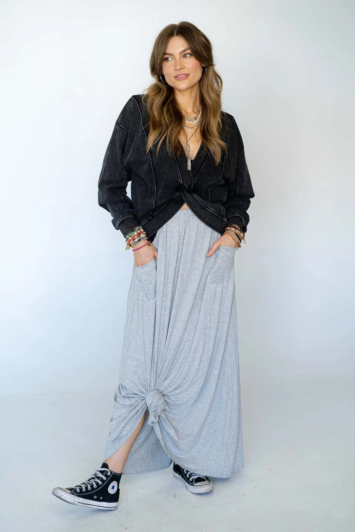 The Perfect Pocketed Maxi Skirt - Heather Gray