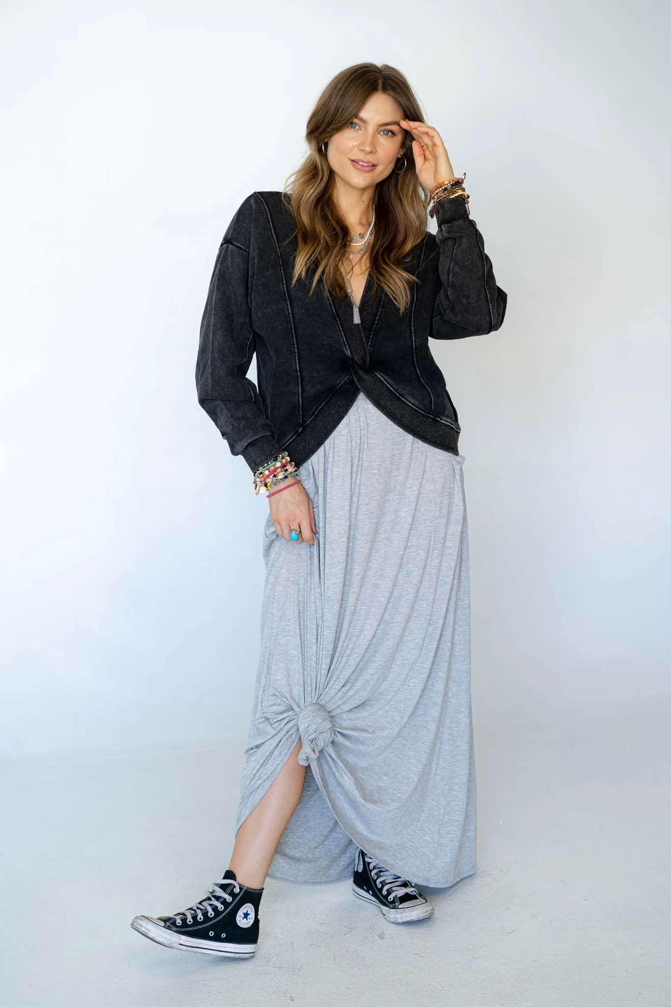 The Perfect Pocketed Maxi Skirt - Heather Gray