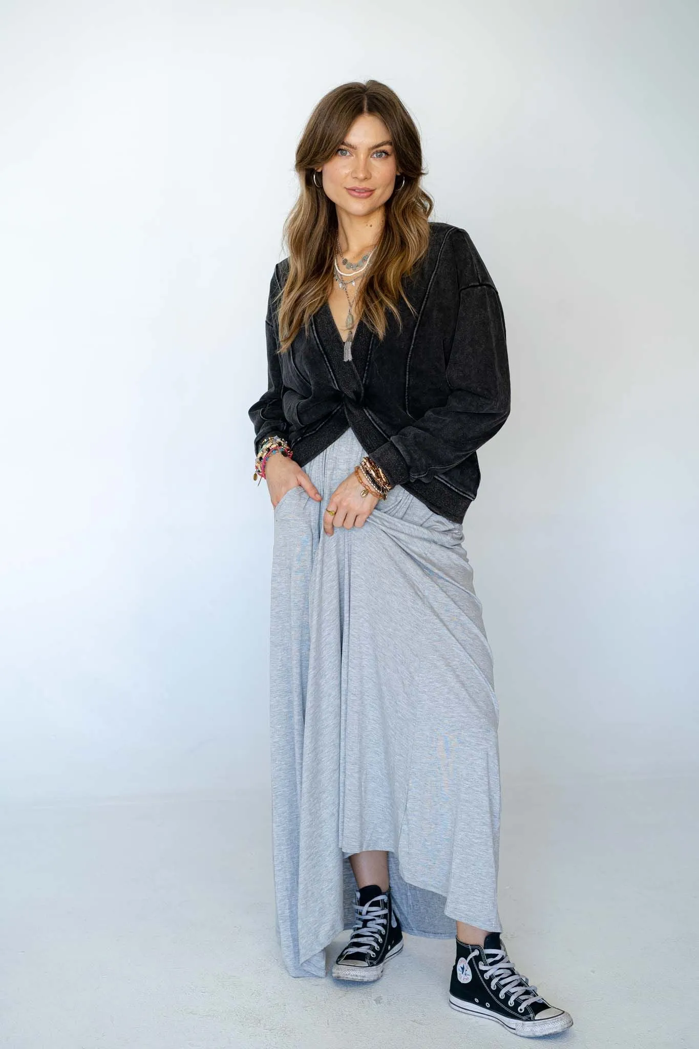 The Perfect Pocketed Maxi Skirt - Heather Gray