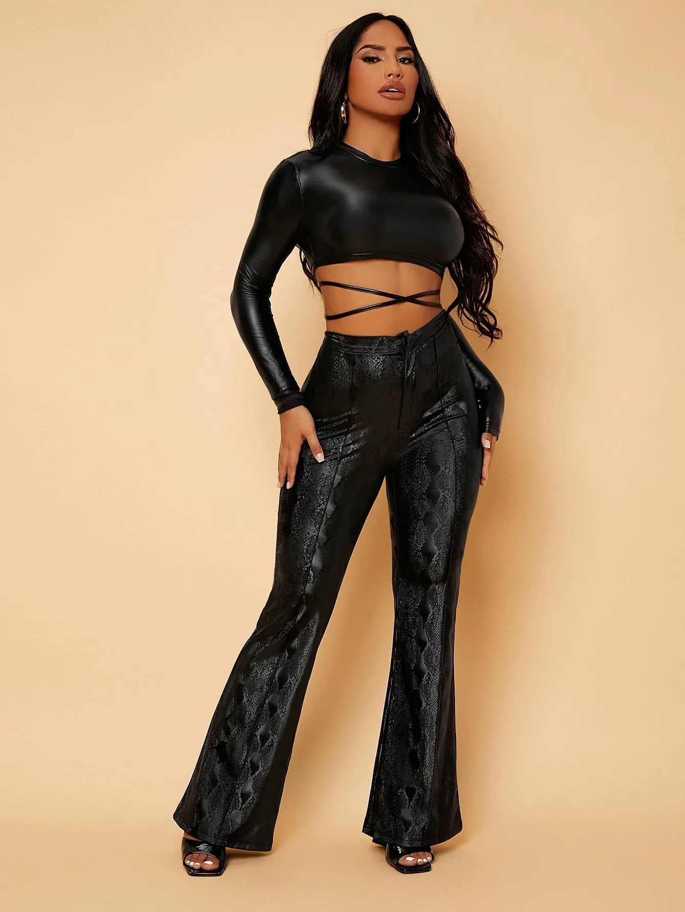 Tie Back PU Leather Crop Top