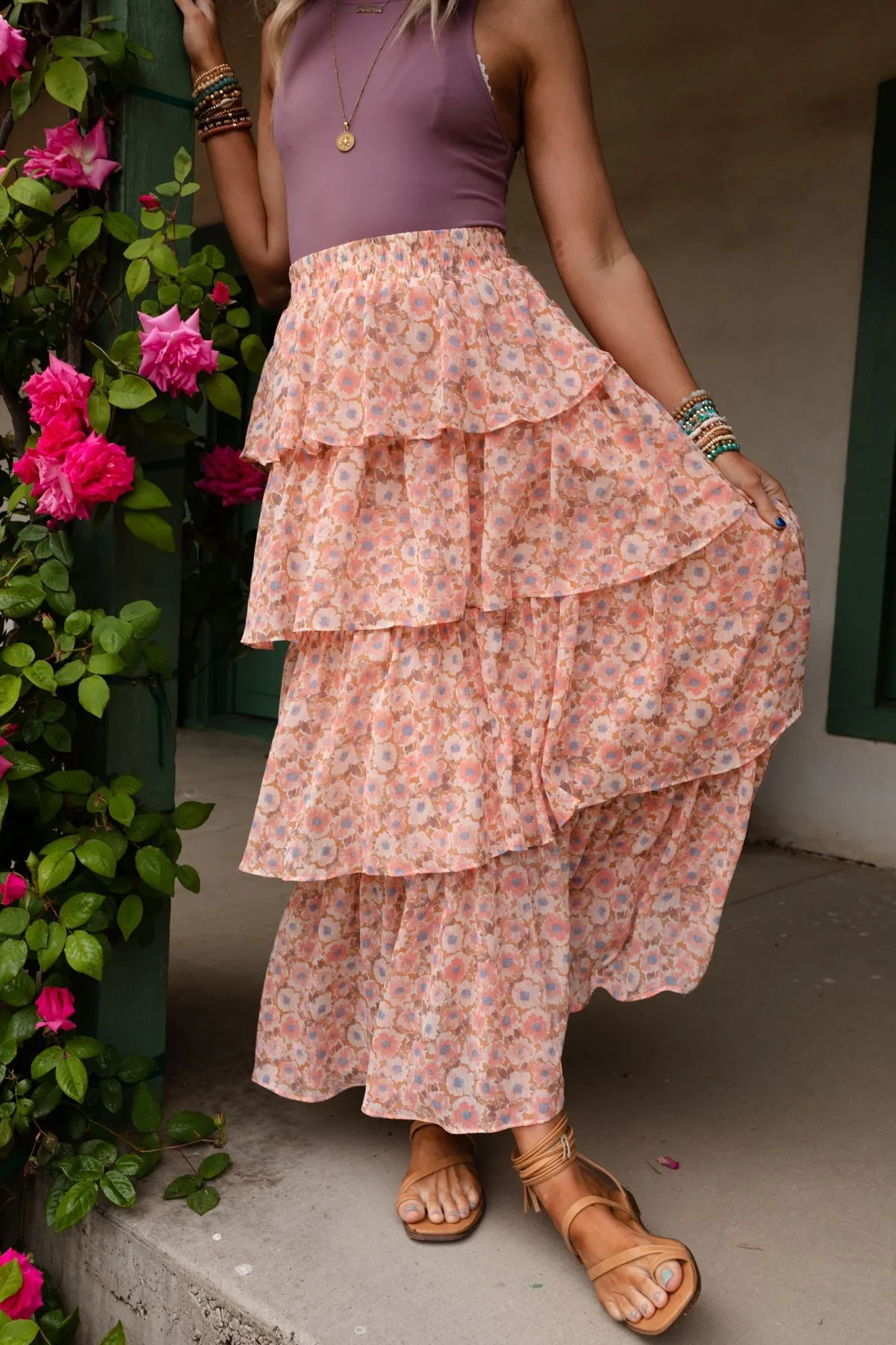 Tiers Of Joy Ruffle Maxi Skirt - Pink