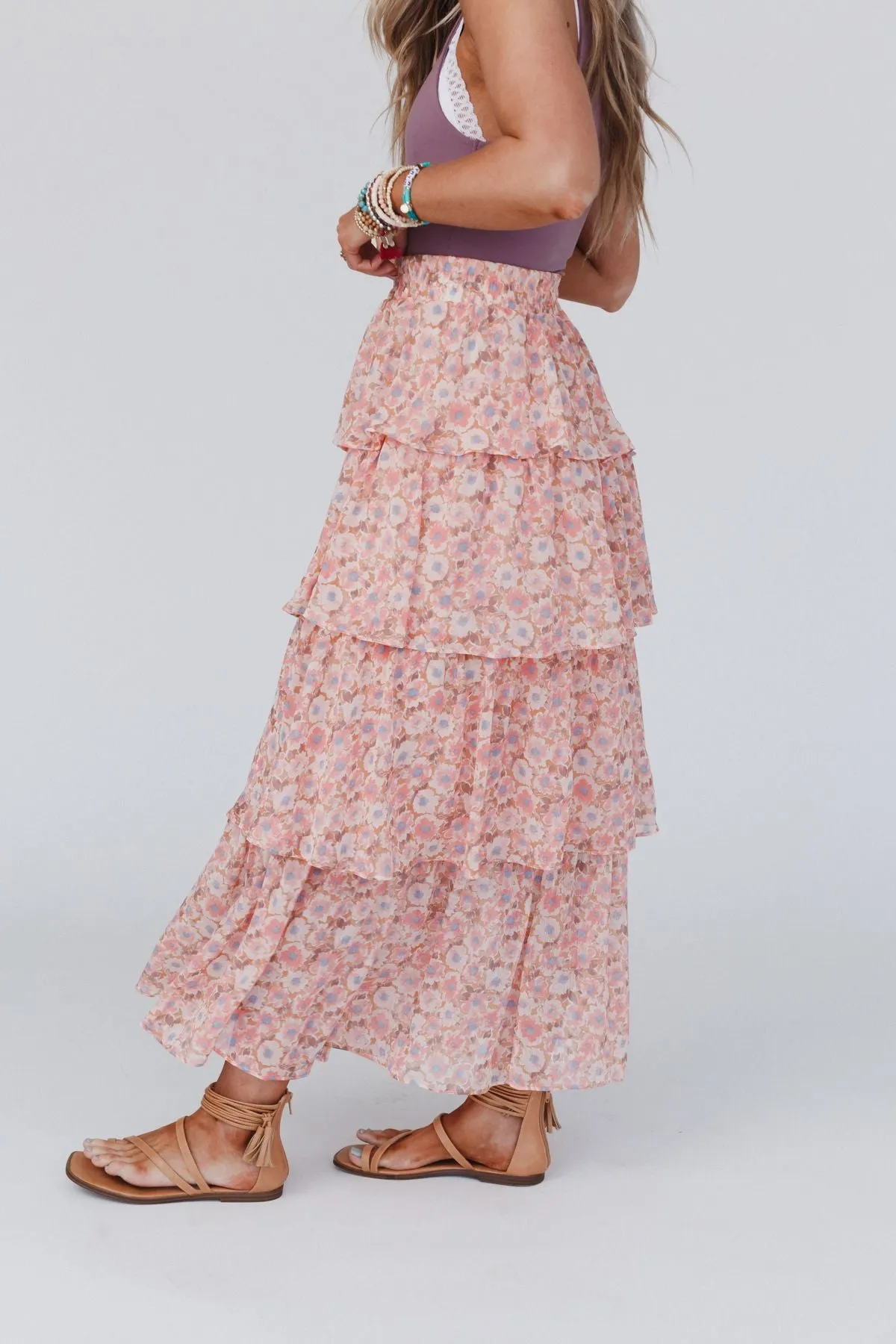 Tiers Of Joy Ruffle Maxi Skirt - Pink