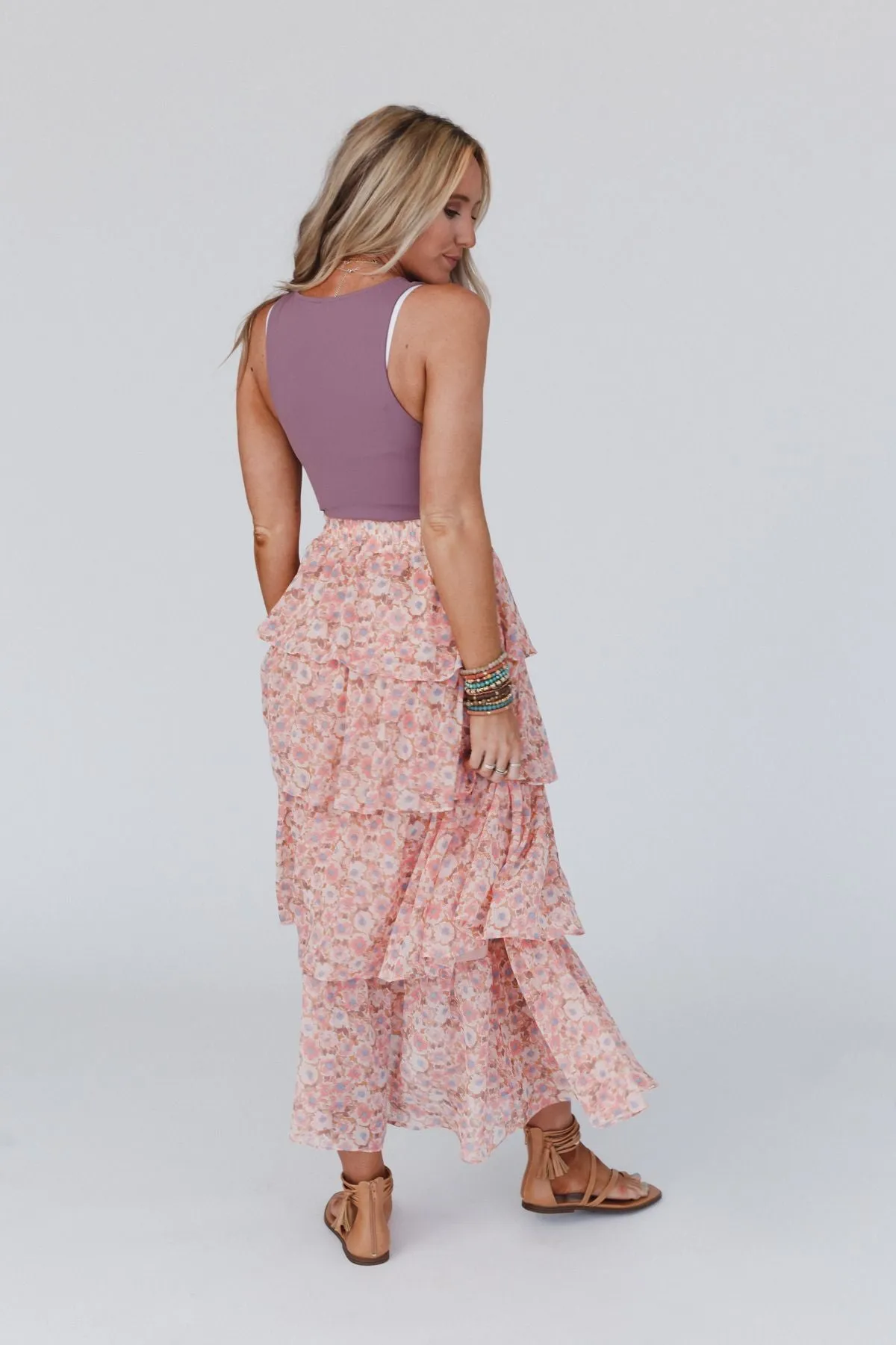 Tiers Of Joy Ruffle Maxi Skirt - Pink