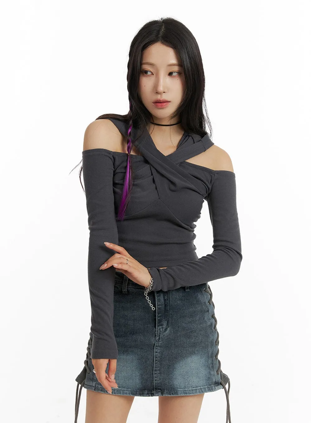 Twist Neck Hooded Crop Top IM405