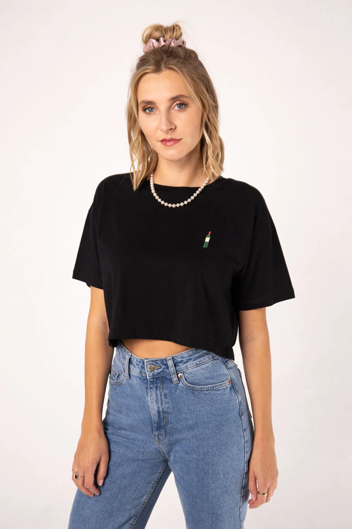 Weinflasche | Besticktes Bio Baumwoll Crop Top