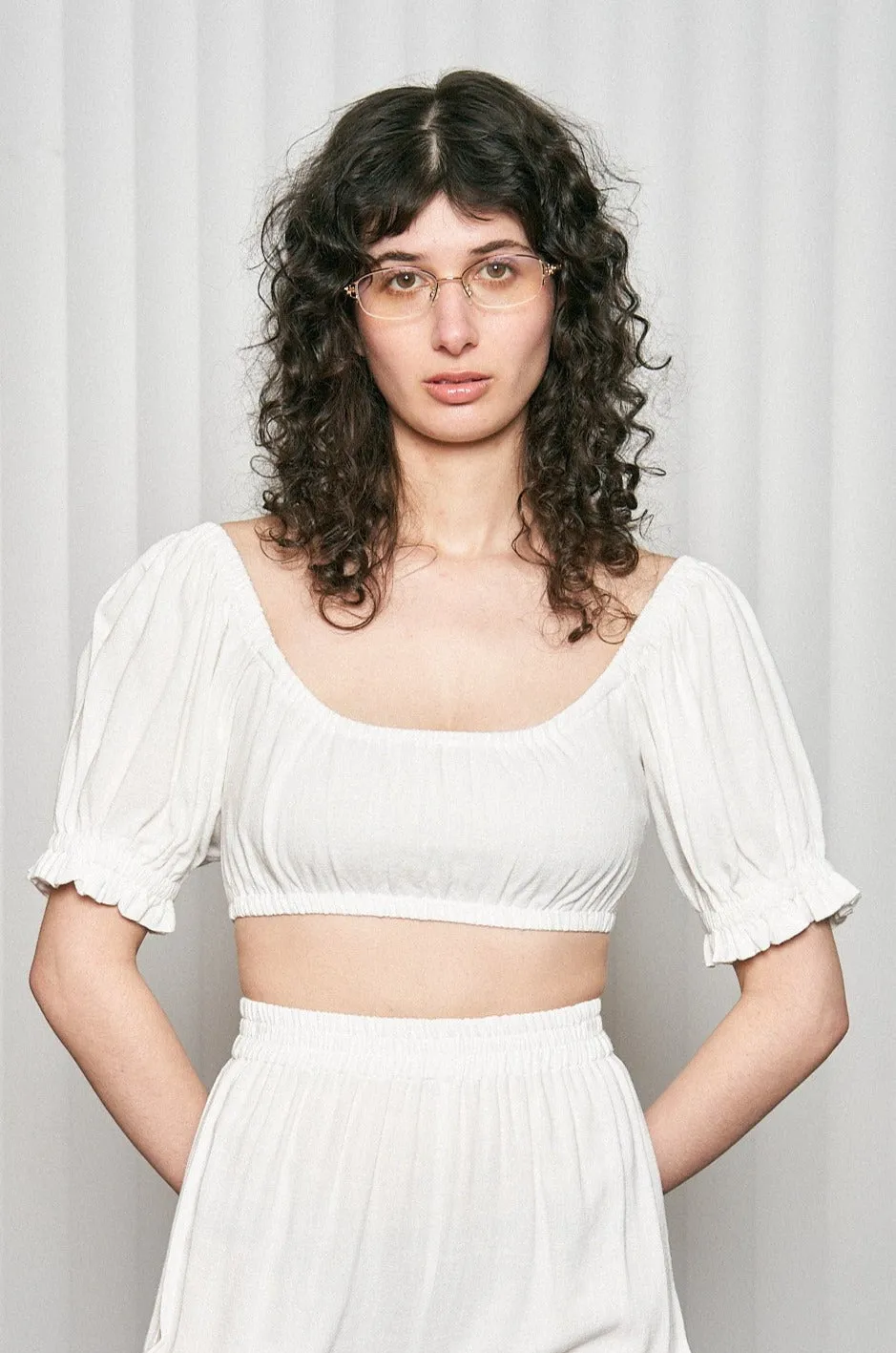 Wench Crop Top White Linen