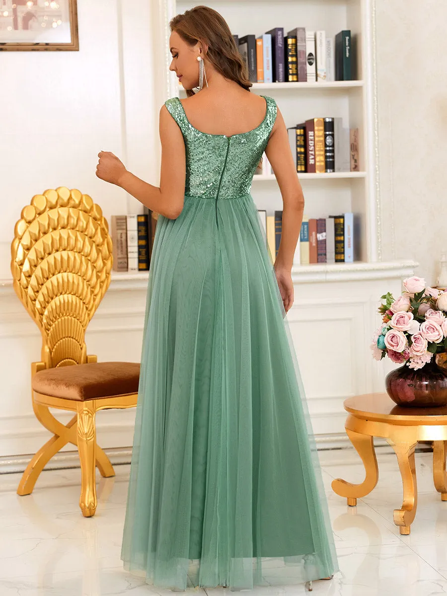 Wholesale Off Shoulder Tulle & Sequin Sleeveless Evening Dress