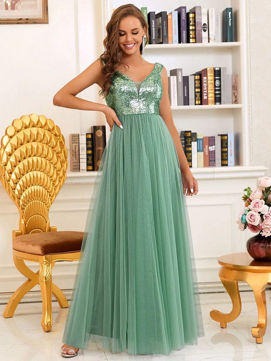 Wholesale Off Shoulder Tulle & Sequin Sleeveless Evening Dress