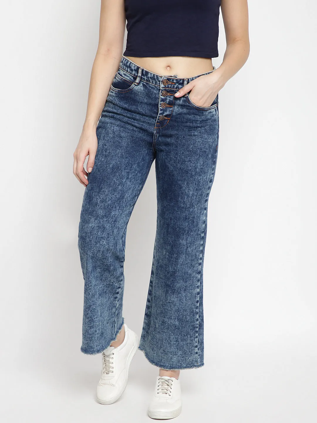 Women Flared Khaki Tint Denim Jeans