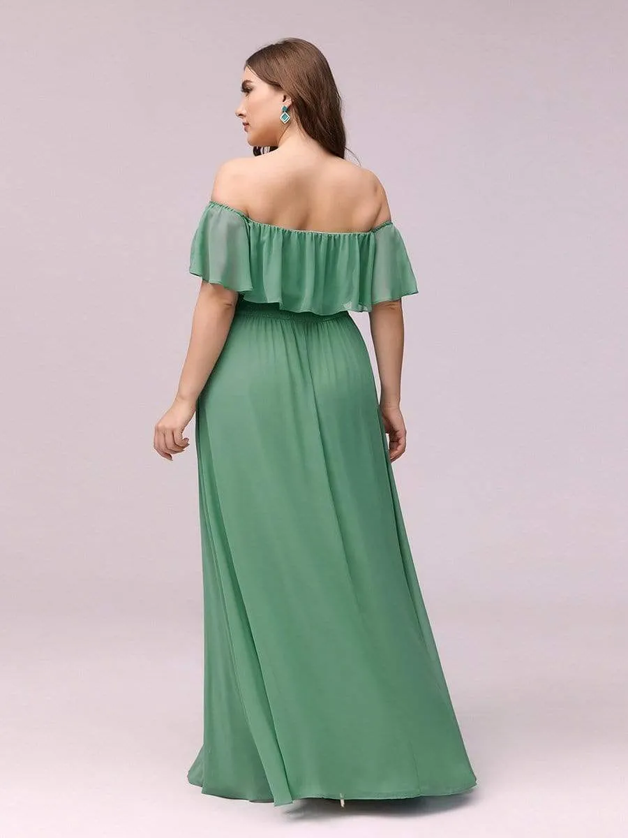 Women's Off Shoulder Ruffle Thigh Slit Bridesmaid Dresses