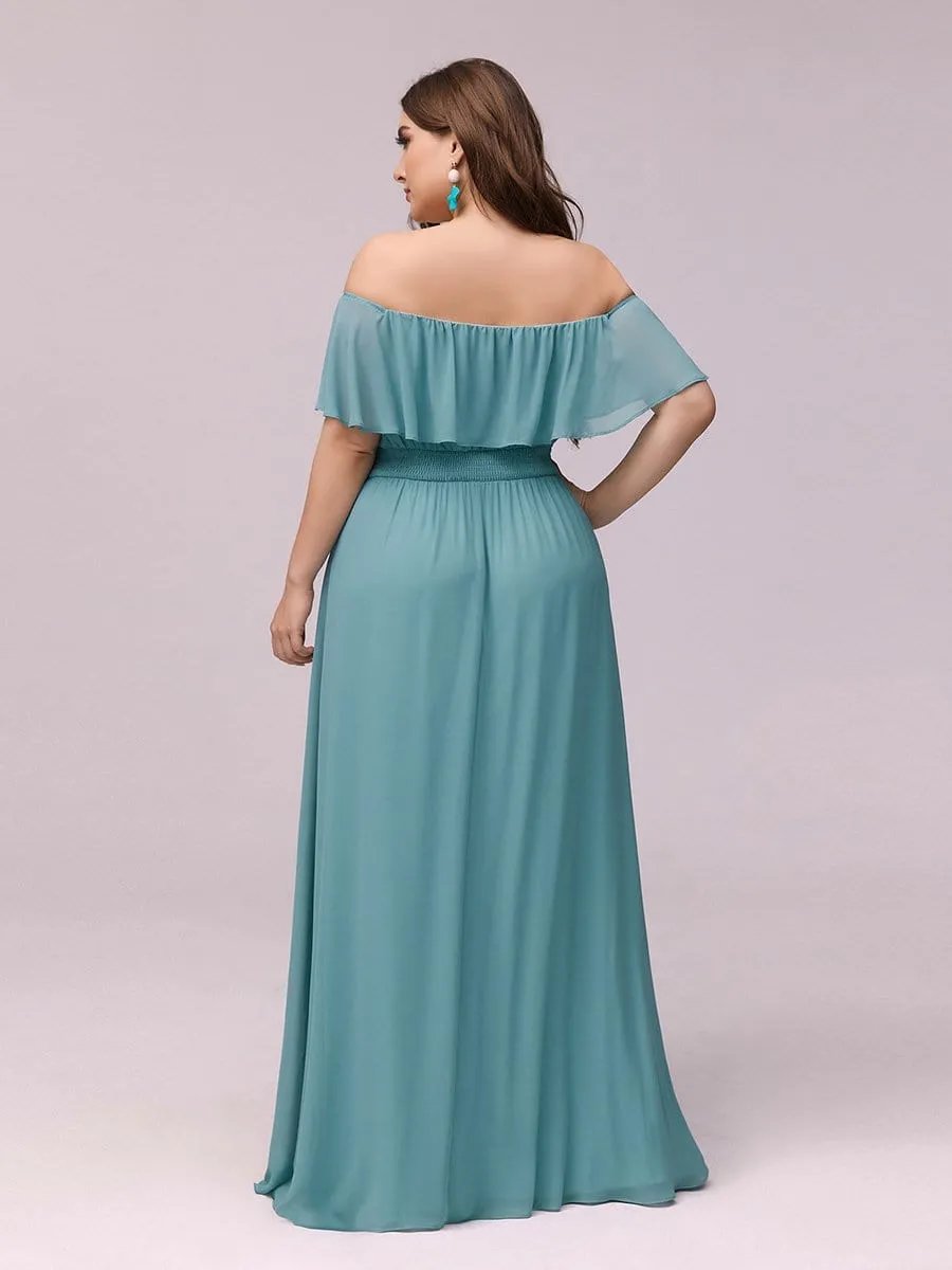 Women's Off Shoulder Ruffle Thigh Slit Bridesmaid Dresses