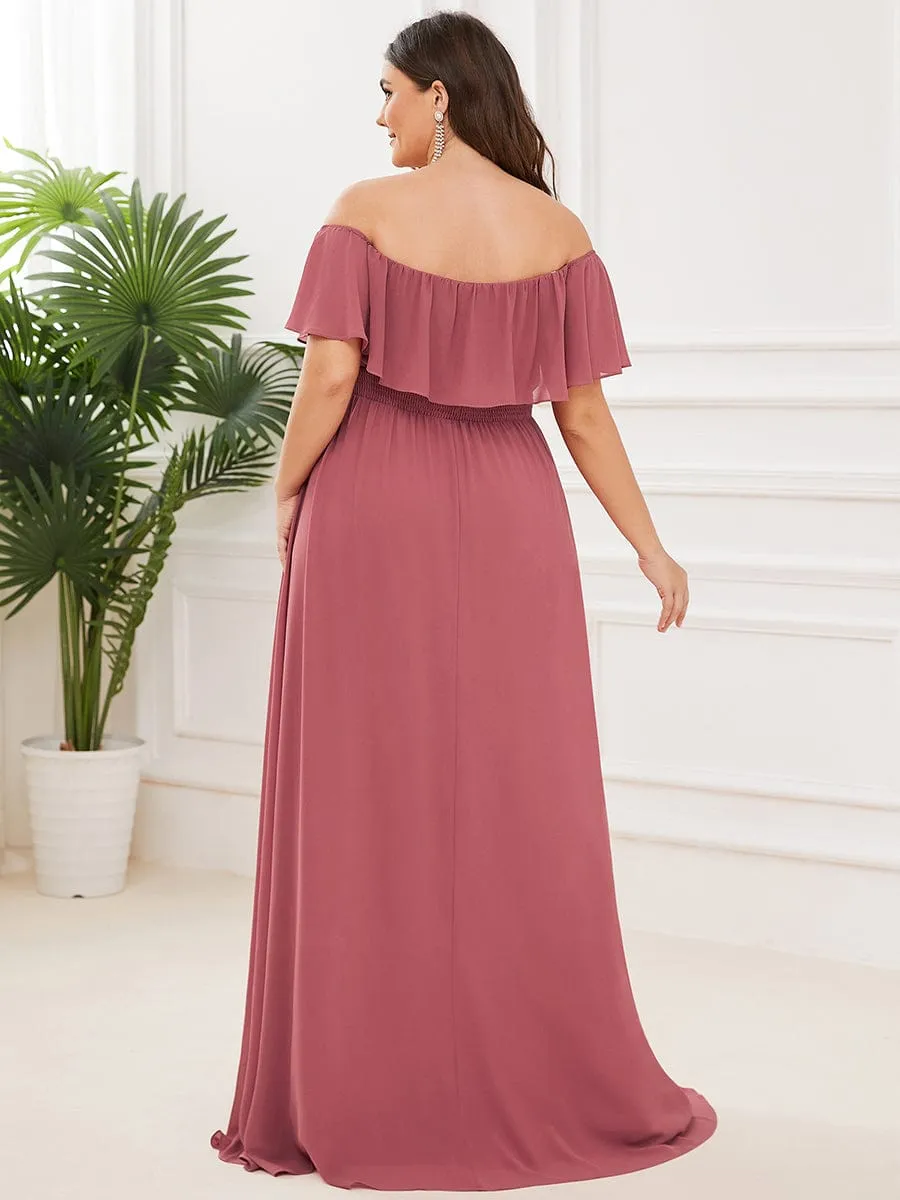 Women's Off Shoulder Ruffle Thigh Slit Bridesmaid Dresses