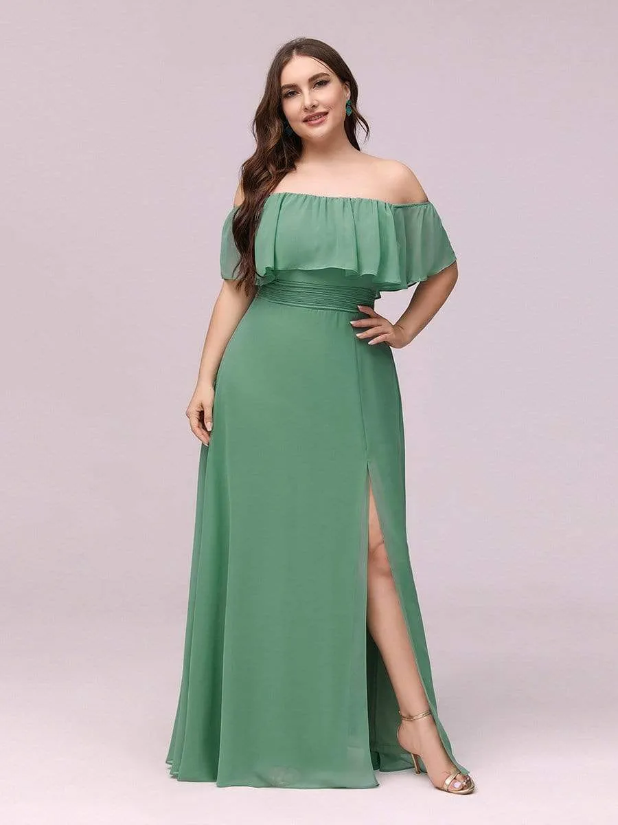 Women's Off Shoulder Ruffle Thigh Slit Bridesmaid Dresses