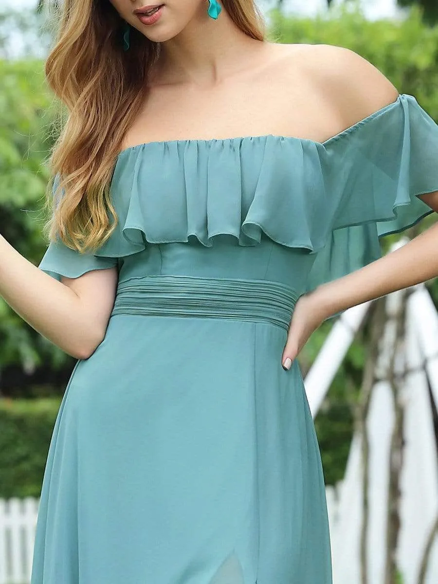 Women's Off Shoulder Ruffle Thigh Slit Bridesmaid Dresses