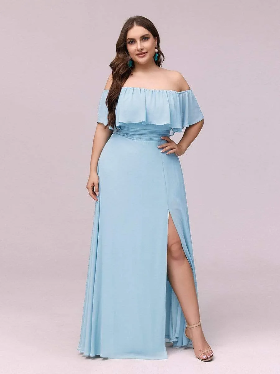 Women's Off Shoulder Ruffle Thigh Slit Bridesmaid Dresses