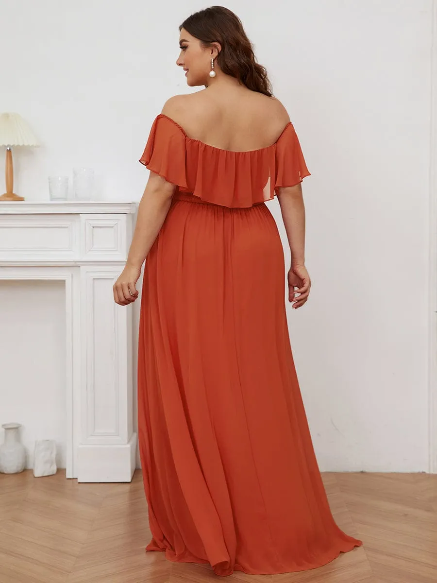 Women's Off Shoulder Ruffle Thigh Slit Bridesmaid Dresses