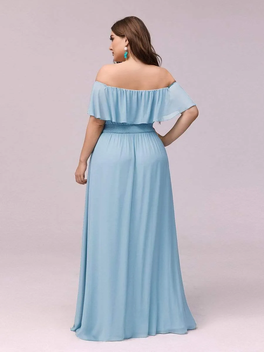 Women's Off Shoulder Ruffle Thigh Slit Bridesmaid Dresses