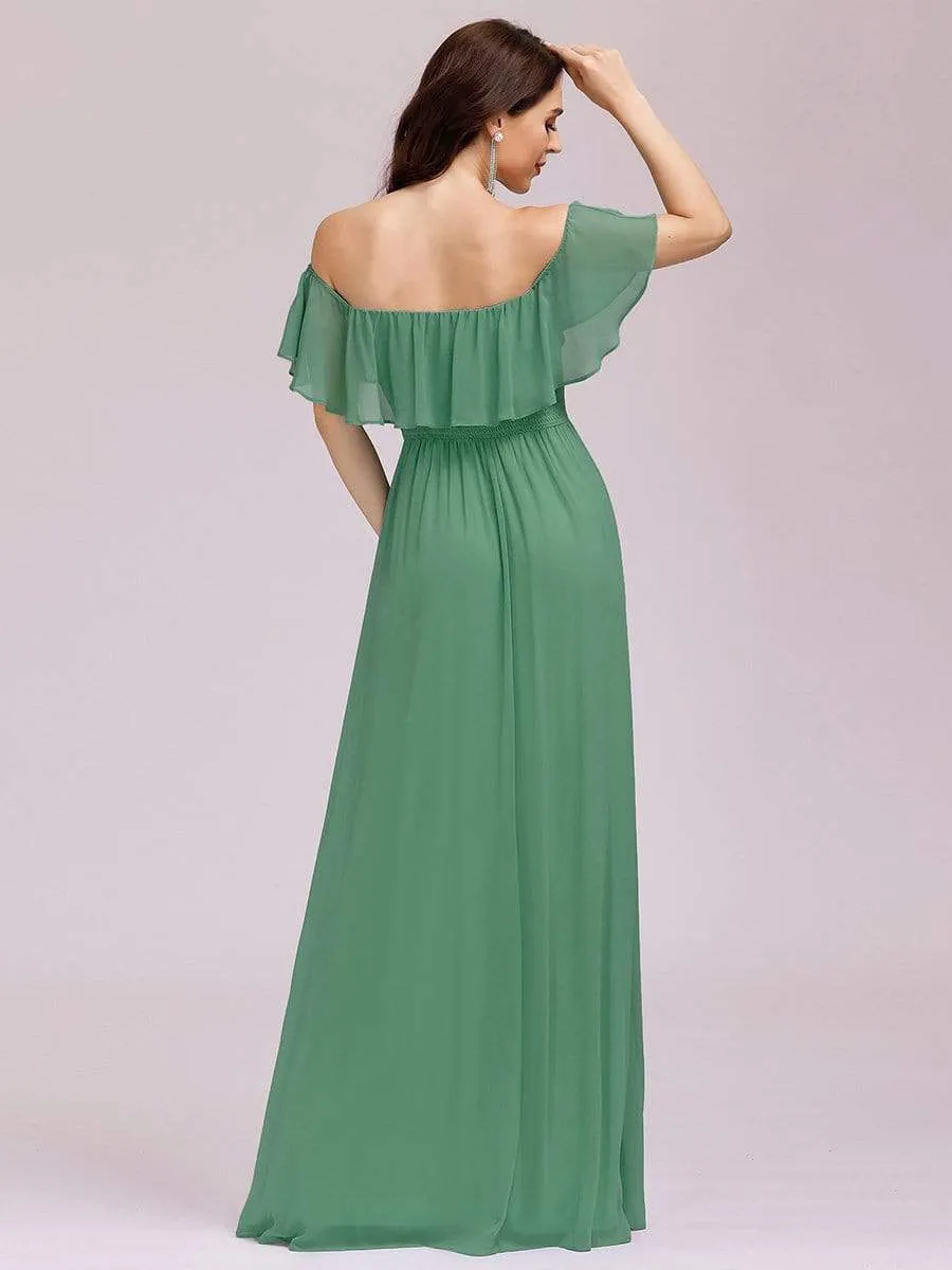 Women's Off Shoulder Ruffle Thigh Slit Bridesmaid Dresses